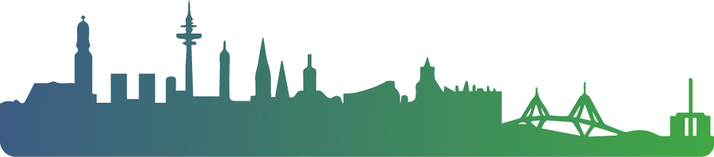 Grafik der Hamburger Skyline in cronn-Farben.